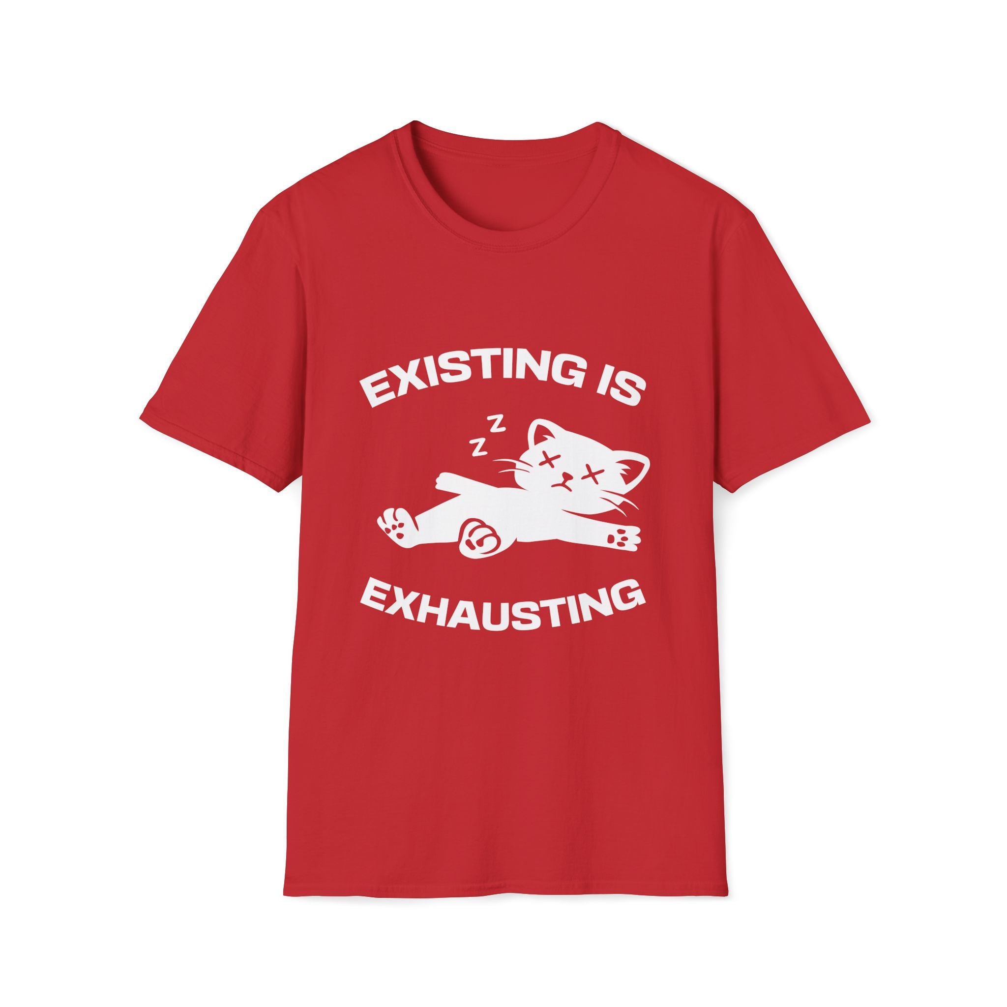 T-Shirt — 'Existing is Exhausthing ' Tired Cat Graphic Tee (Tired jokes)