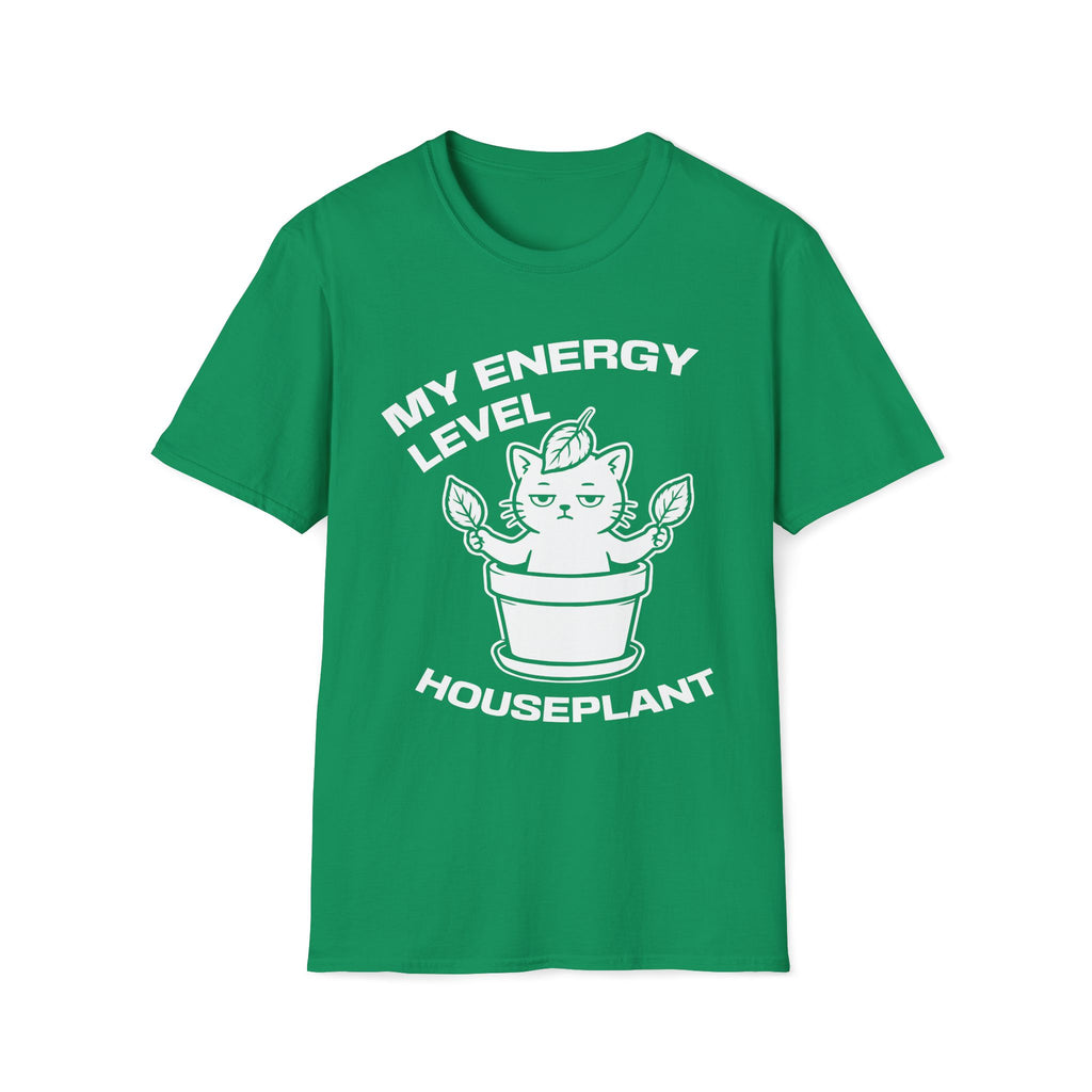 T-Shirt — 'ENERGY LEVEL HOUSEPLANT' Tired Cat Graphic Tee (Tired jokes)