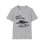 T-Shirt — 'JUST WAITING FOR THE WEEKEND' Tired Cat Graphic Tee (Tired jokes)