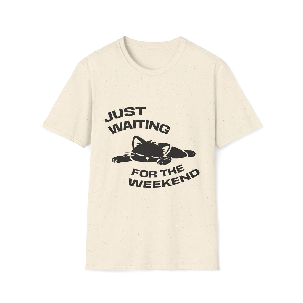 T-Shirt — 'JUST WAITING FOR THE WEEKEND' Tired Cat Graphic Tee (Tired jokes)