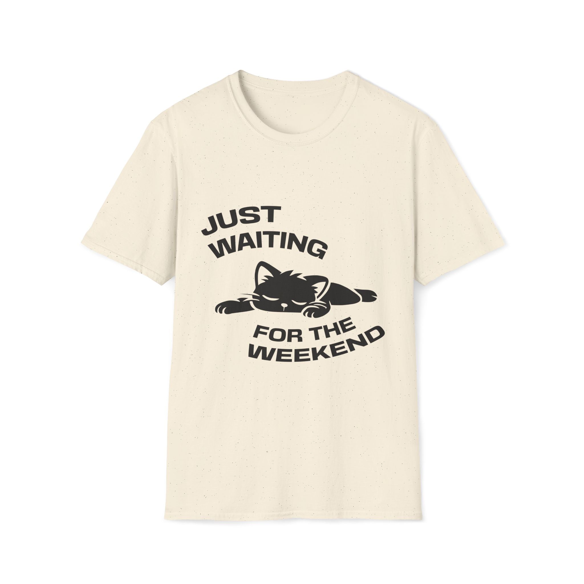 T-Shirt — 'JUST WAITING FOR THE WEEKEND' Tired Cat Graphic Tee (Tired jokes)