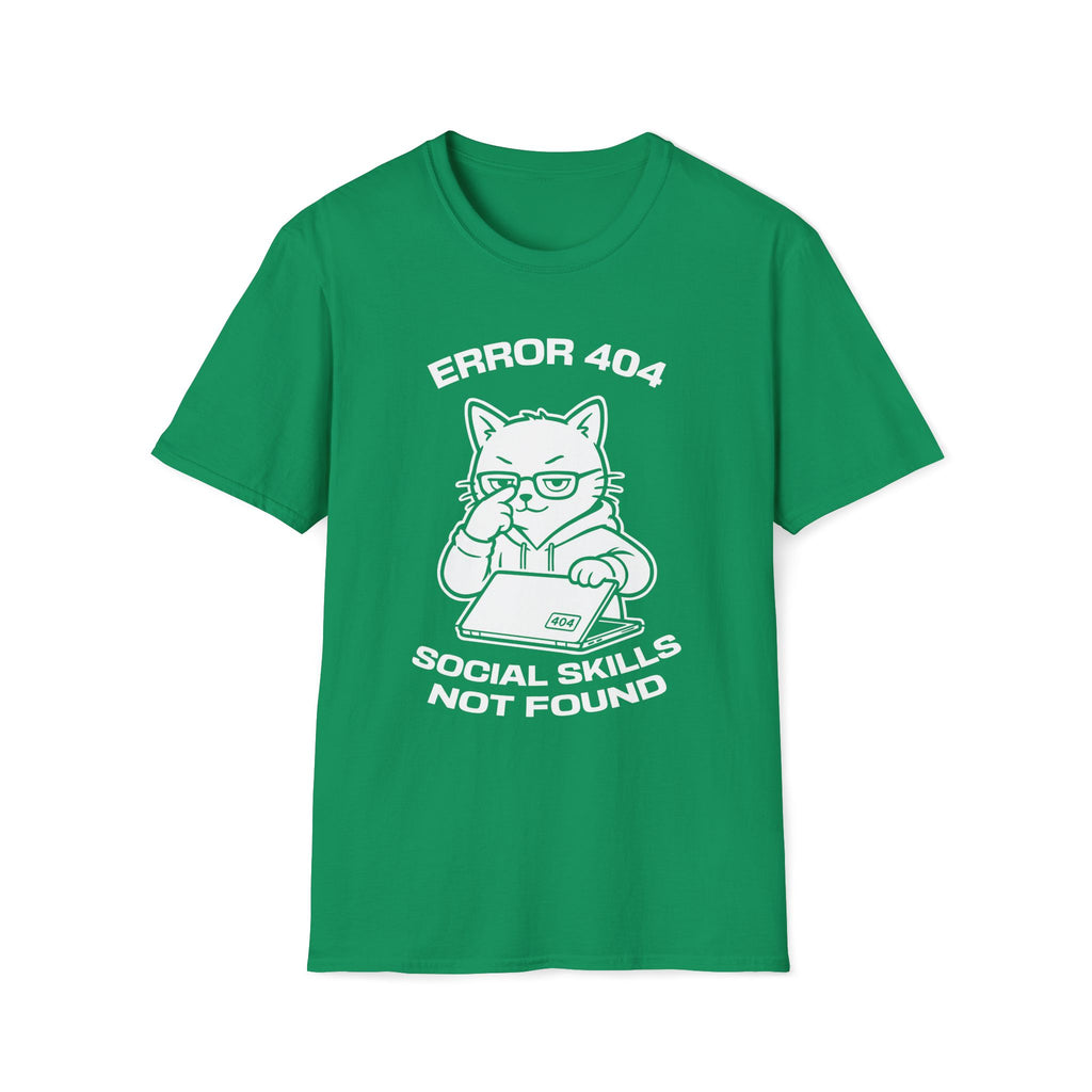 T-Shirt — 'ERROR 404 SOCIAL SKILLS NOT FOUND' Tired Cat Graphic Tee (Tired jokes)