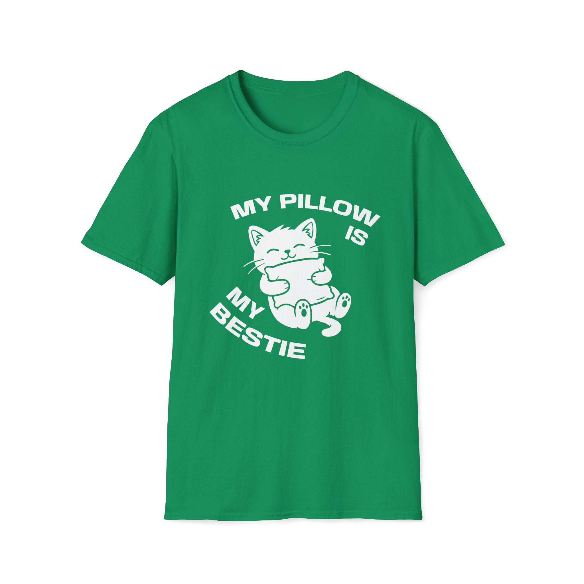 T-Shirt — 'My Pillow Is My Bestie' Tired Cat Graphic Tee (Tired jokes)