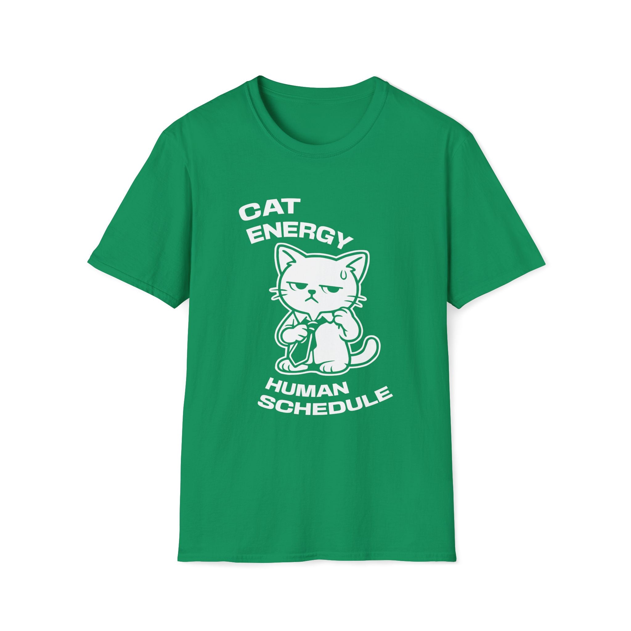 T-Shirt — 'CAT ENERGY HUMAN SCHEDULE' Tired Cat Graphic Tee (Tired jokes)
