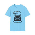 T-Shirt — 'ANXIETY IS MY MOTIVATION' Tired Cat Graphic Tee (Tired jokes)