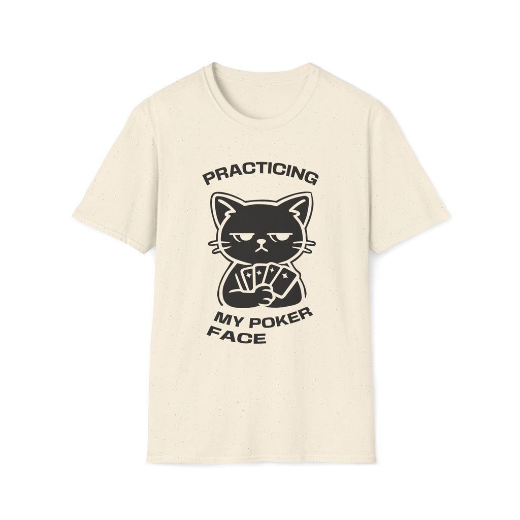 T-Shirt — 'PRACTICING MY POKER FACE' Tired Cat Graphic Tee (Tired jokes)