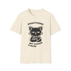 T-Shirt — 'PRACTICING MY POKER FACE' Tired Cat Graphic Tee (Tired jokes)