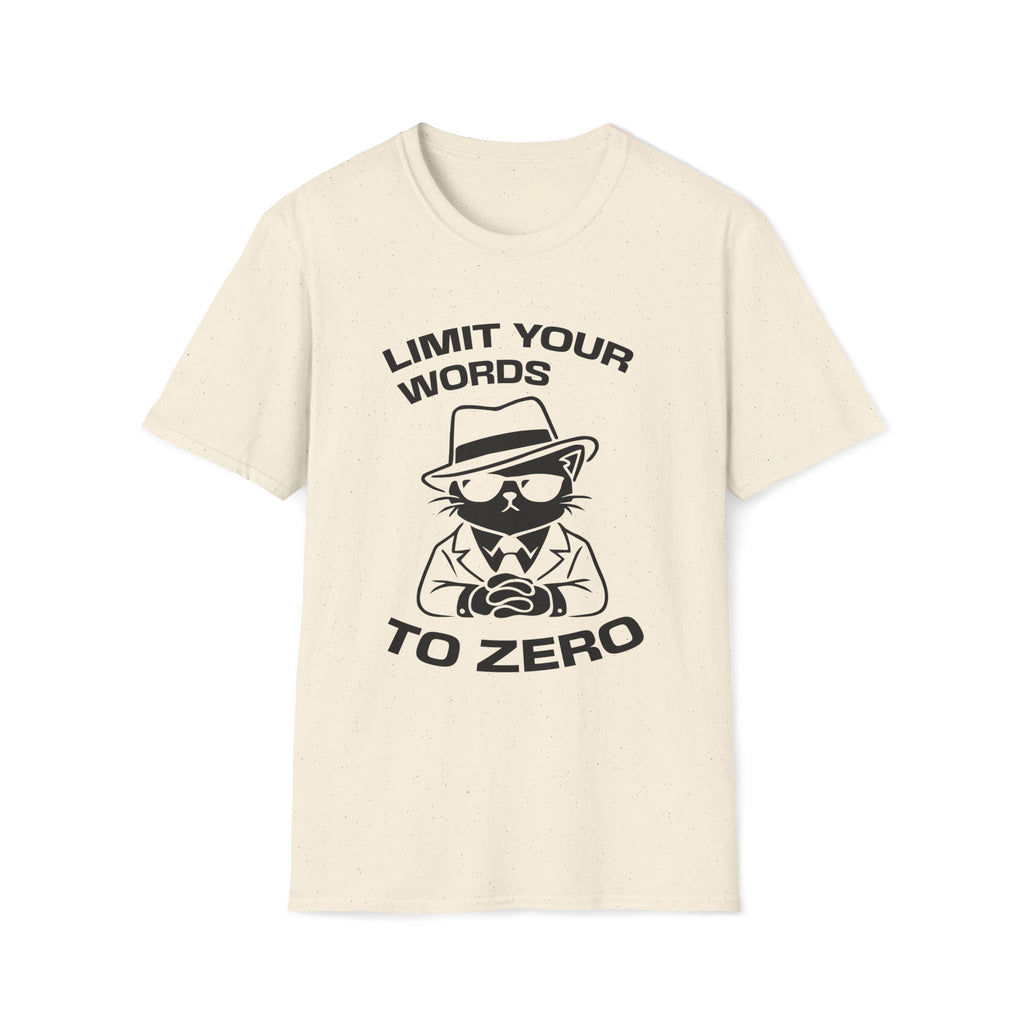 T-Shirt — 'LIMIT YOUR WORDS TO ZERO' Tired Cat Graphic Tee (Tired jokes)