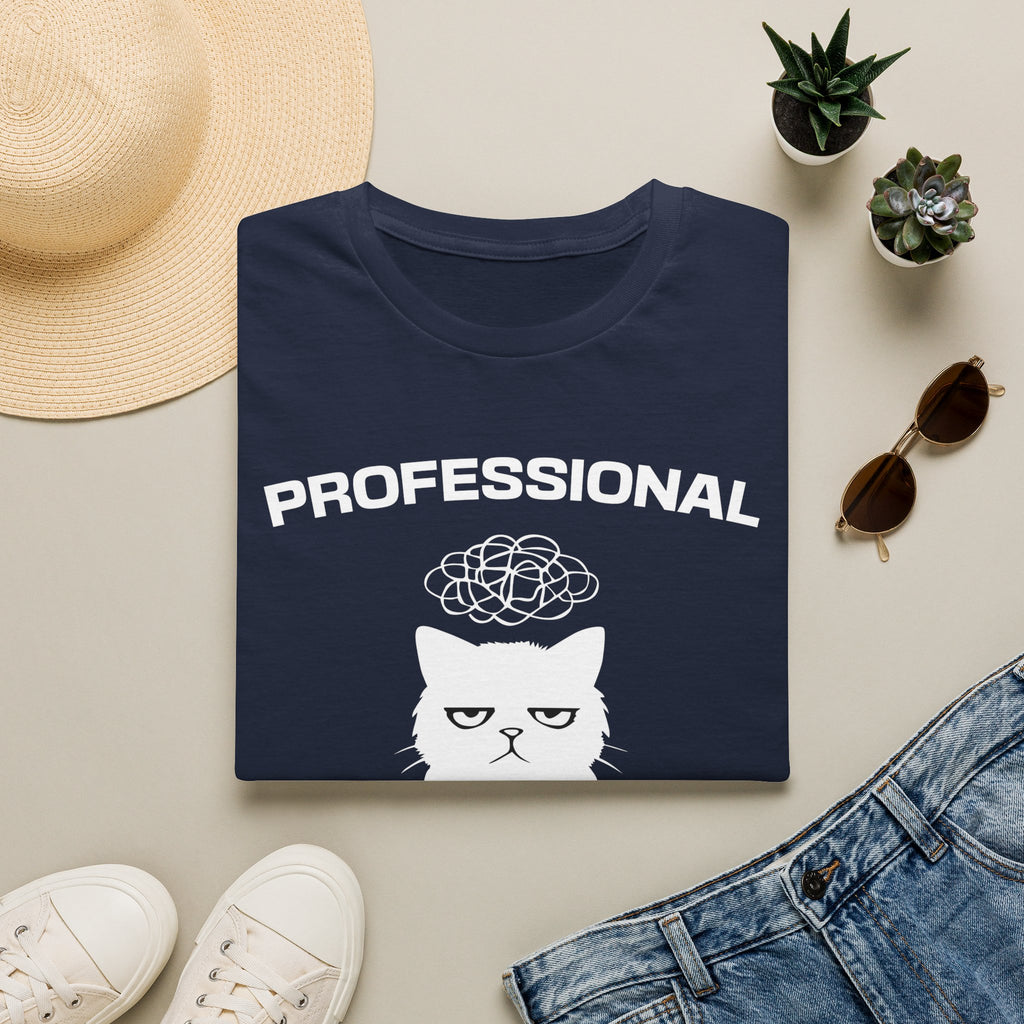 T-Shirt — 'Professional Overthinker' Tired Cat Graphic Tee (Tired jokes)