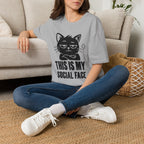 T-Shirt — 'This Is My Social Face' Tired Cat Graphic Tee (Tired jokes)