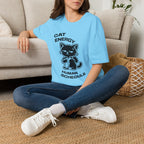 T-Shirt — 'CAT ENERGY HUMAN SCHEDULE' Tired Cat Graphic Tee (Tired jokes)