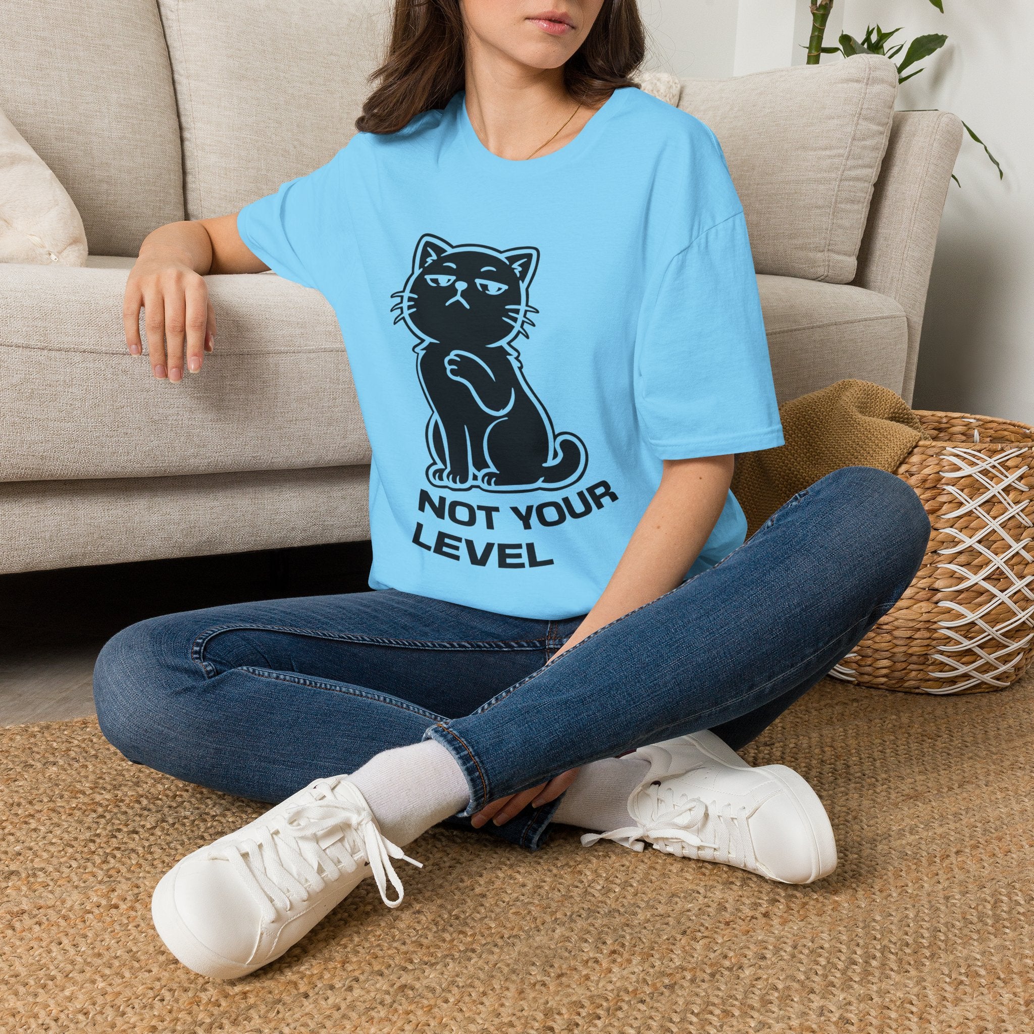 T-Shirt — 'NOT YOUR LEVEL' Tired Cat Graphic Tee (Tired jokes)