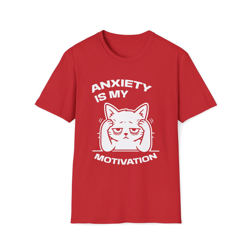 T-Shirt — 'ANXIETY IS MY MOTIVATION' Tired Cat Graphic Tee (Tired jokes)