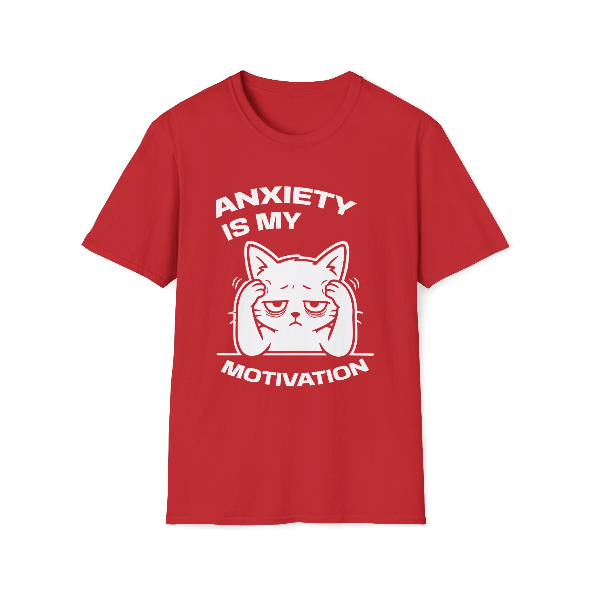 T-Shirt — 'ANXIETY IS MY MOTIVATION' Tired Cat Graphic Tee (Tired jokes)