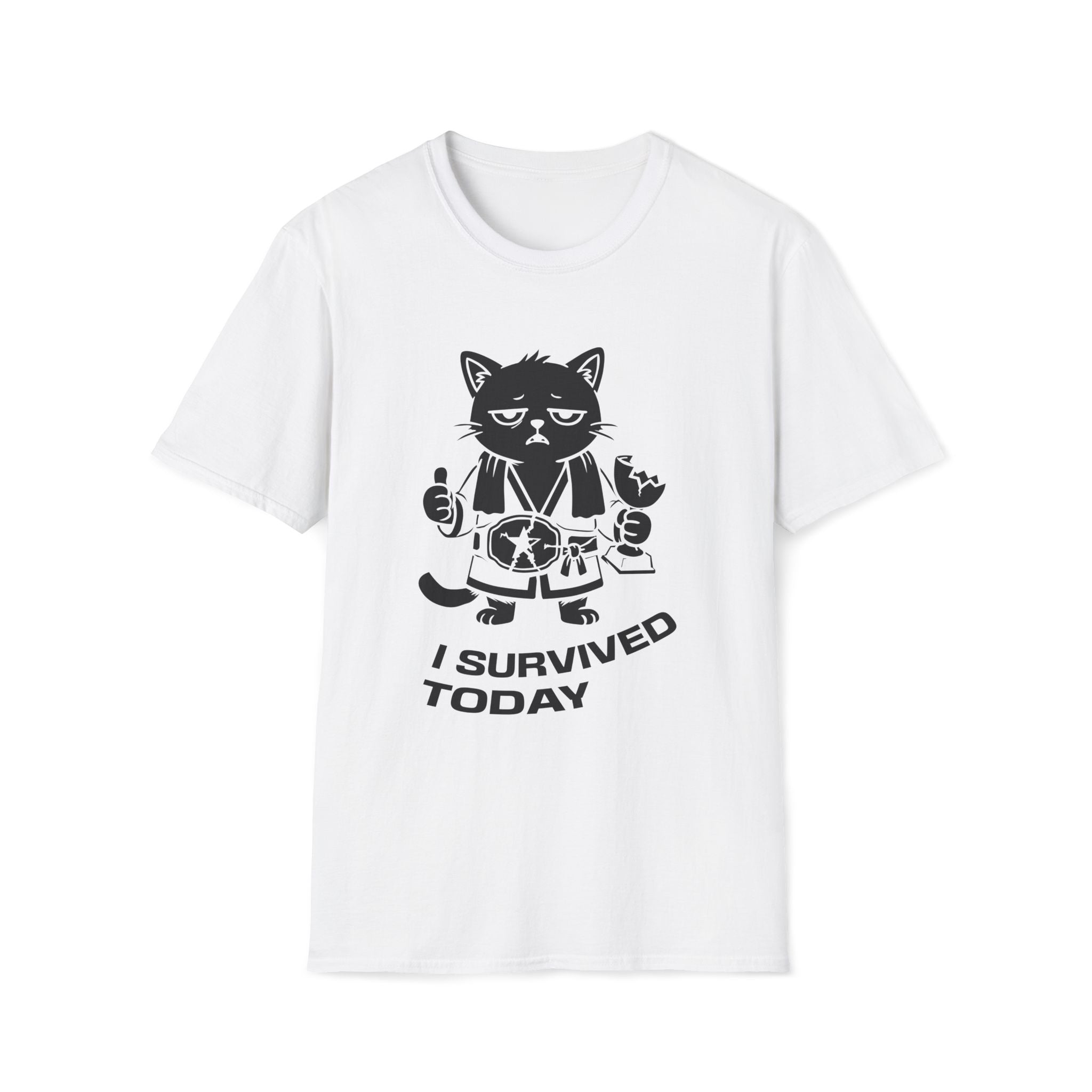 T-Shirt — 'I SURVIVED TODAY' Tired Cat Graphic Tee (Tired jokes)