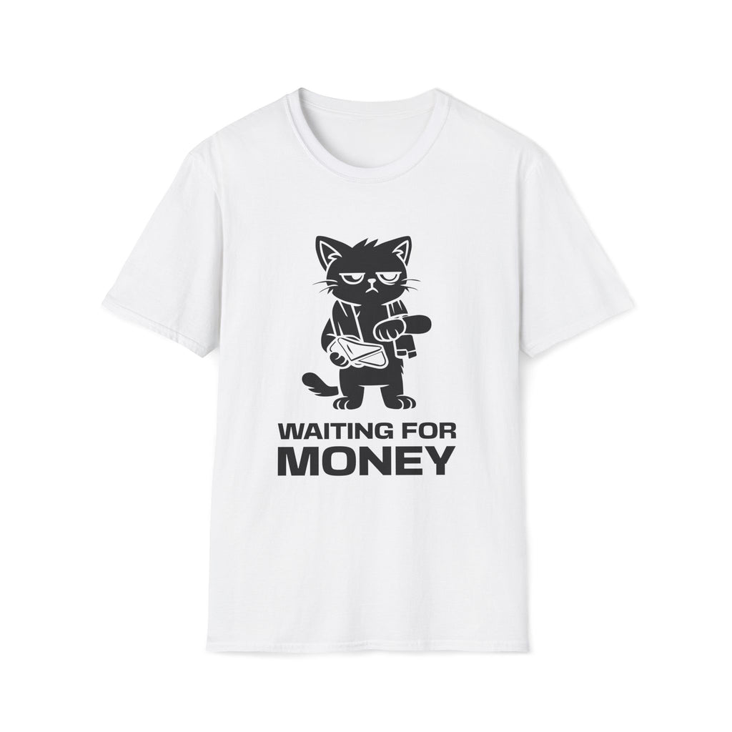 T-Shirt — 'WAITING FOR MONEY' Tired Cat Graphic Tee (Tired jokes)
