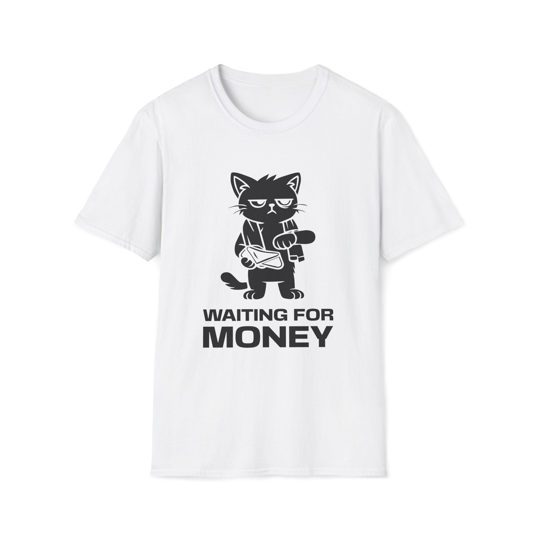 T-Shirt — 'WAITING FOR MONEY' Tired Cat Graphic Tee (Tired jokes)