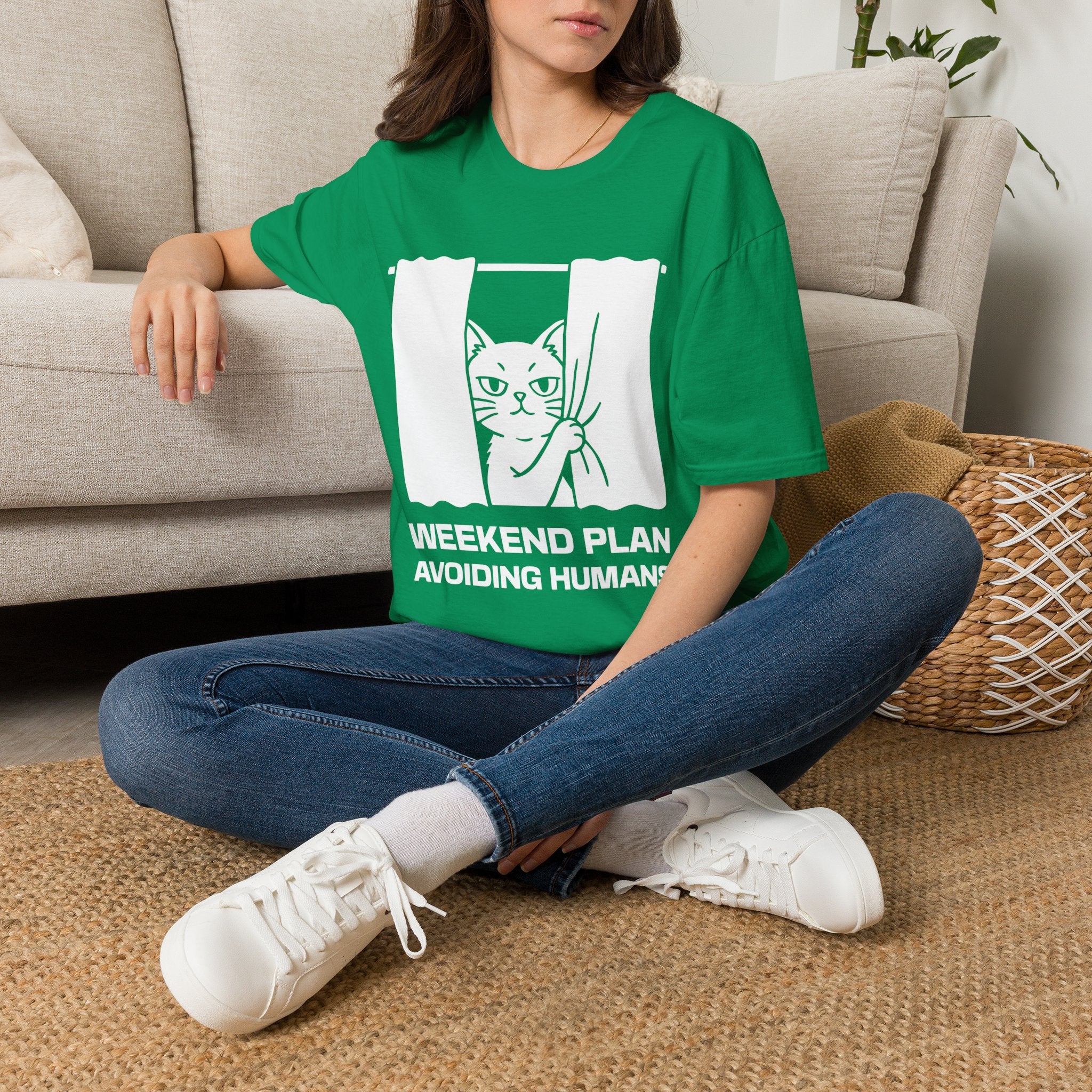 T-Shirt — 'Weekend Plan Avoiding People' Tired Cat Graphic Tee (Tired jokes)