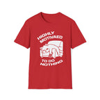 T-Shirt — 'HIGHLY MOTIVATED TO DO NOTHING' Tired Cat Graphic Tee (Tired jokes)