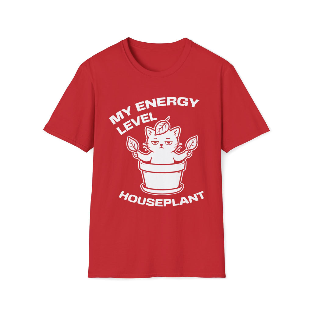 T-Shirt — 'ENERGY LEVEL HOUSEPLANT' Tired Cat Graphic Tee (Tired jokes)