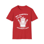 T-Shirt — 'ENERGY LEVEL HOUSEPLANT' Tired Cat Graphic Tee (Tired jokes)