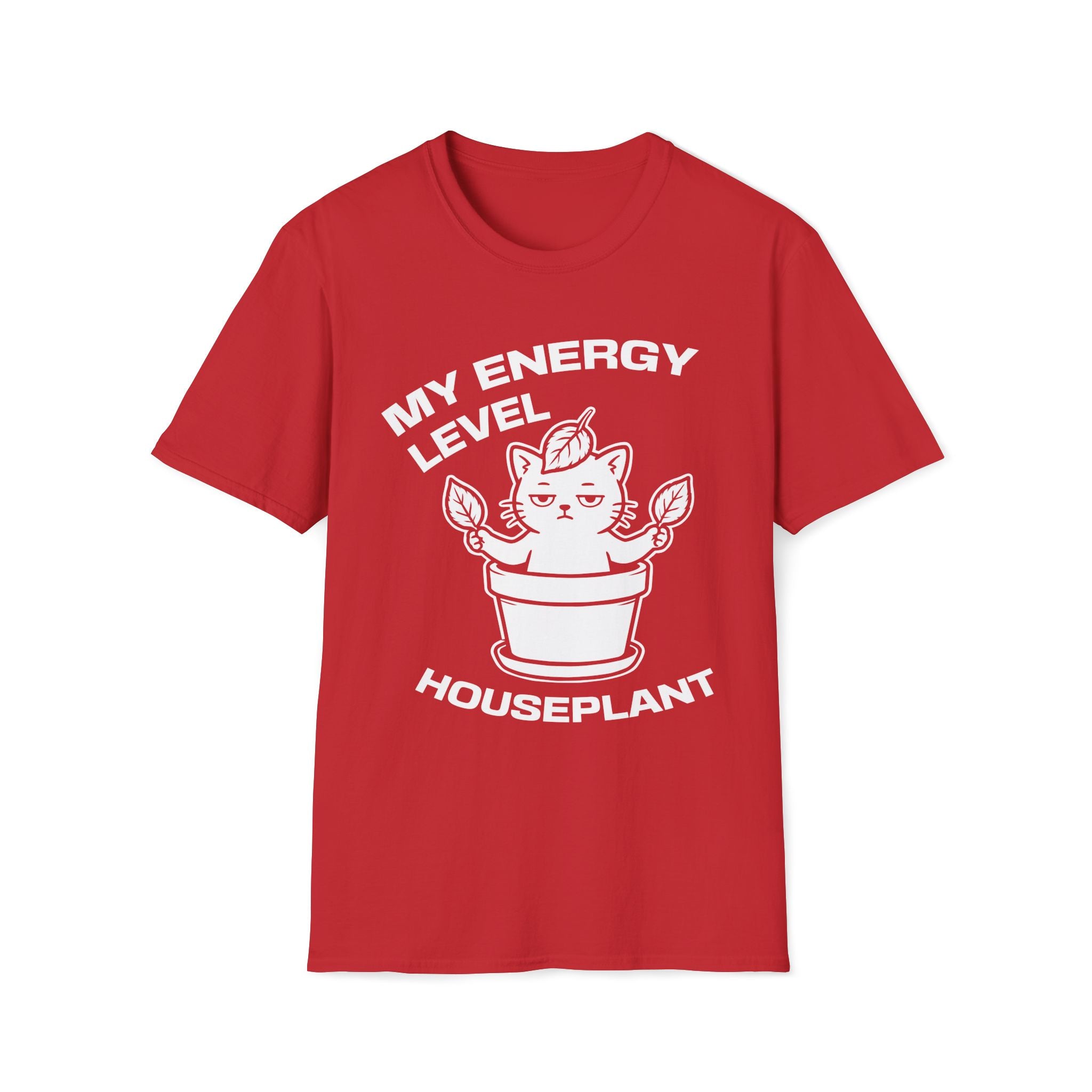 T-Shirt — 'ENERGY LEVEL HOUSEPLANT' Tired Cat Graphic Tee (Tired jokes)