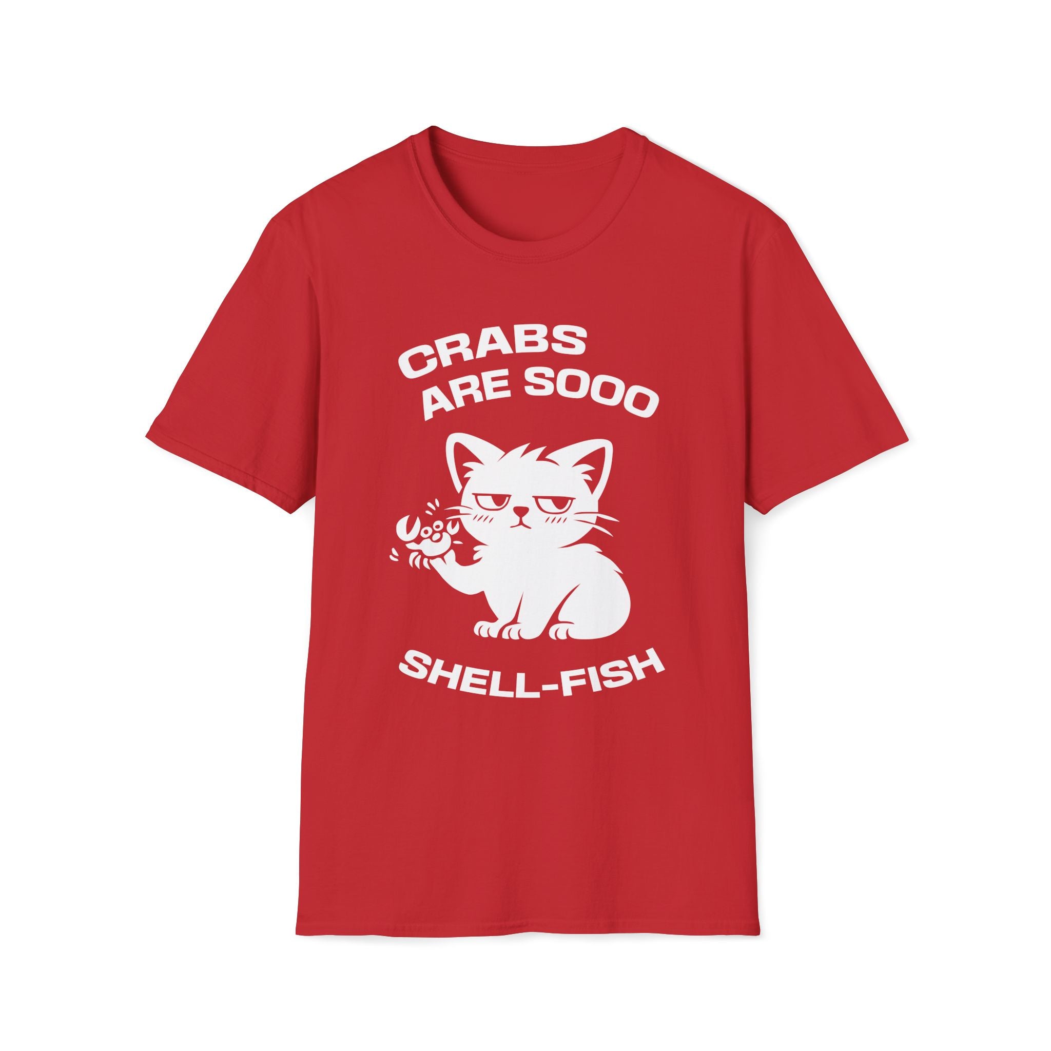 T-Shirt — 'CRABS ARE SO SHELL-FISH' Tired Cat Graphic Tee (Tired jokes)