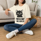 T-Shirt — 'I NEED A NAP AND A NEW LIFE' Tired Cat Graphic Tee (Tired jokes)