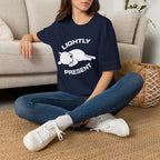 T-Shirt — 'Lightly Present' Tired Cat Graphic Tee (Tired jokes)
