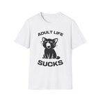 T-Shirt — 'Adult Life Sucks ' Tired Cat Graphic Tee (Tired jokes)