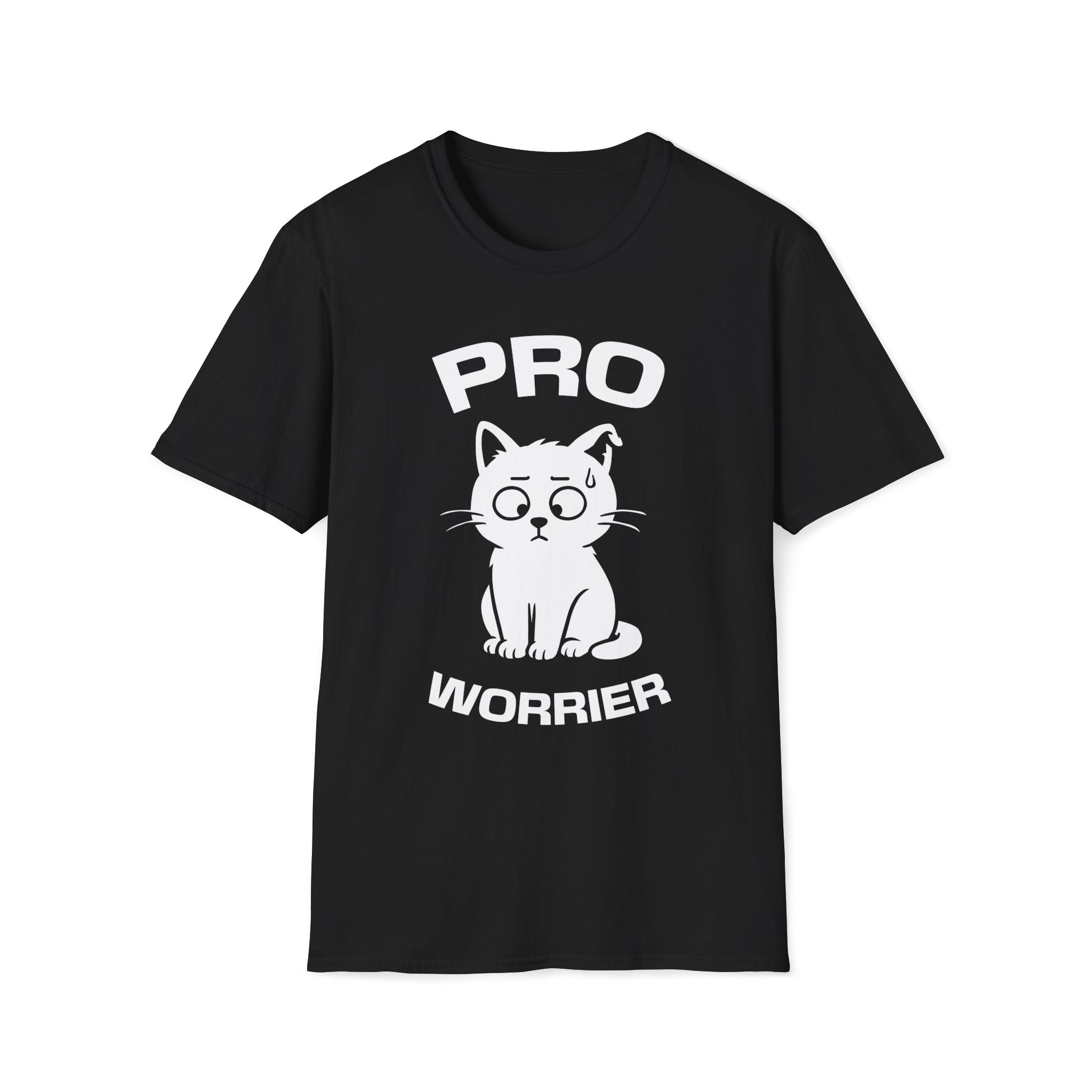 T-Shirt — 'Pro Worrier' Tired Cat Graphic Tee (Tired jokes)