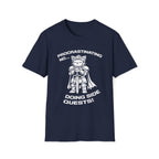 T-Shirt — 'PROCRASTINATING NO...DOING SIDE QUESTS!' Tired Cat Graphic Tee (Tired jokes)