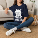 T-Shirt — 'This Is My Social Face' Tired Cat Graphic Tee (Tired jokes)