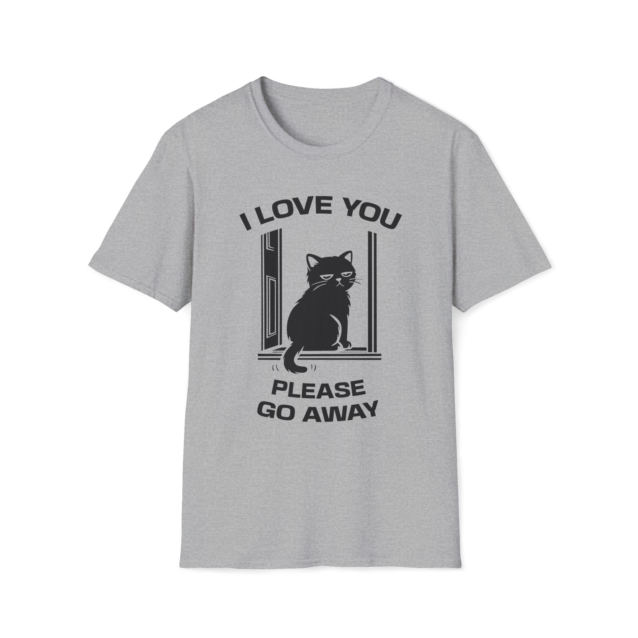 T-Shirt — 'I Love You Please Go Awway' Tired Cat Graphic Tee (Tired jokes)