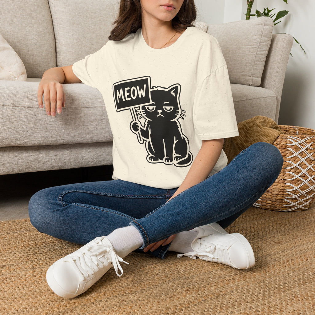 T-Shirt — 'MEOW' Tired Cat Graphic Tee (Tired jokes)