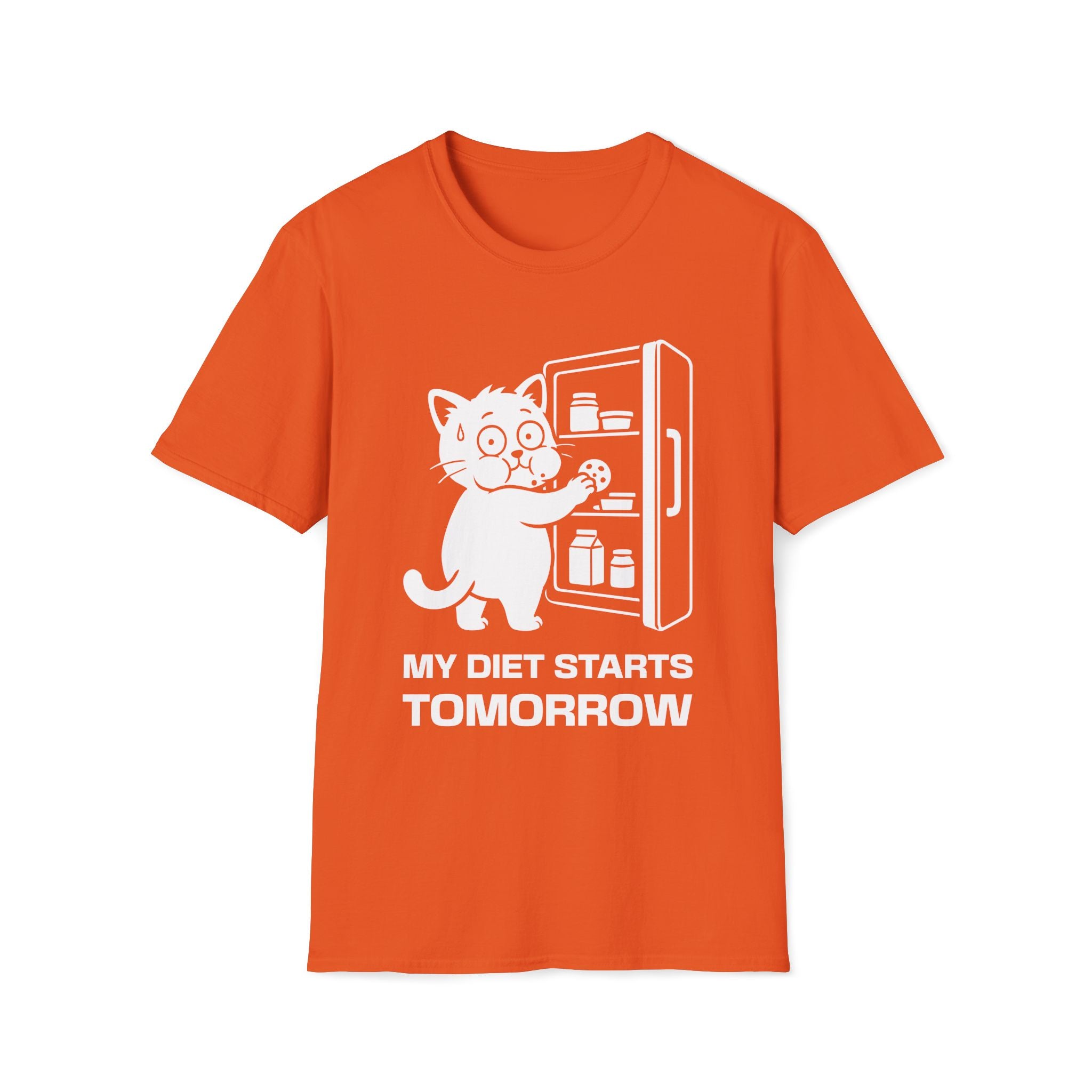 T-Shirt — 'My Diet Starts Tomorrow' Tired Cat Graphic Tee (Tired jokes)