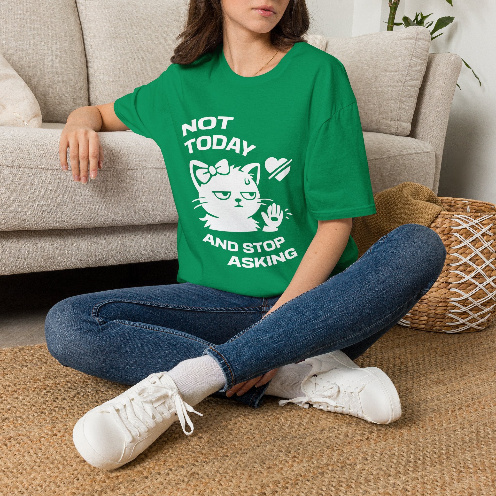 T-Shirt — 'NOT TODAY AND STOP ASKING.' Tired Cat Graphic Tee (Tired jokes)