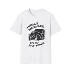 T-Shirt — 'HIGHLY MOTIVATED TO DO NOTHING' Tired Cat Graphic Tee (Tired jokes)