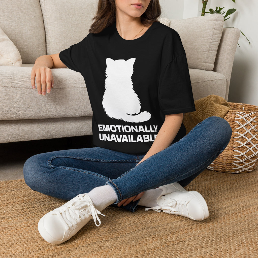 T-Shirt — 'Emotionally Unavailable' Tired Cat Graphic Tee (Tired jokes)