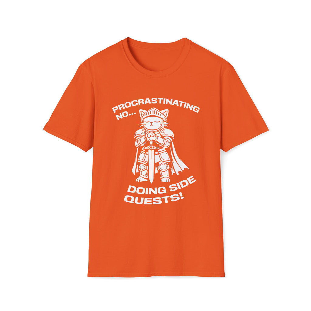 T-Shirt — 'PROCRASTINATING NO...DOING SIDE QUESTS!' Tired Cat Graphic Tee (Tired jokes)