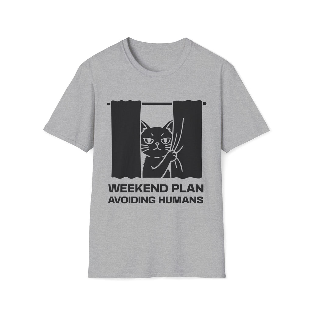 T-Shirt — 'Weekend Plan Avoiding People' Tired Cat Graphic Tee (Tired jokes)