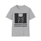 T-Shirt — 'Weekend Plan Avoiding People' Tired Cat Graphic Tee (Tired jokes)