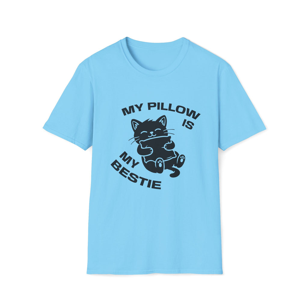 T-Shirt — 'My Pillow Is My Bestie' Tired Cat Graphic Tee (Tired jokes)