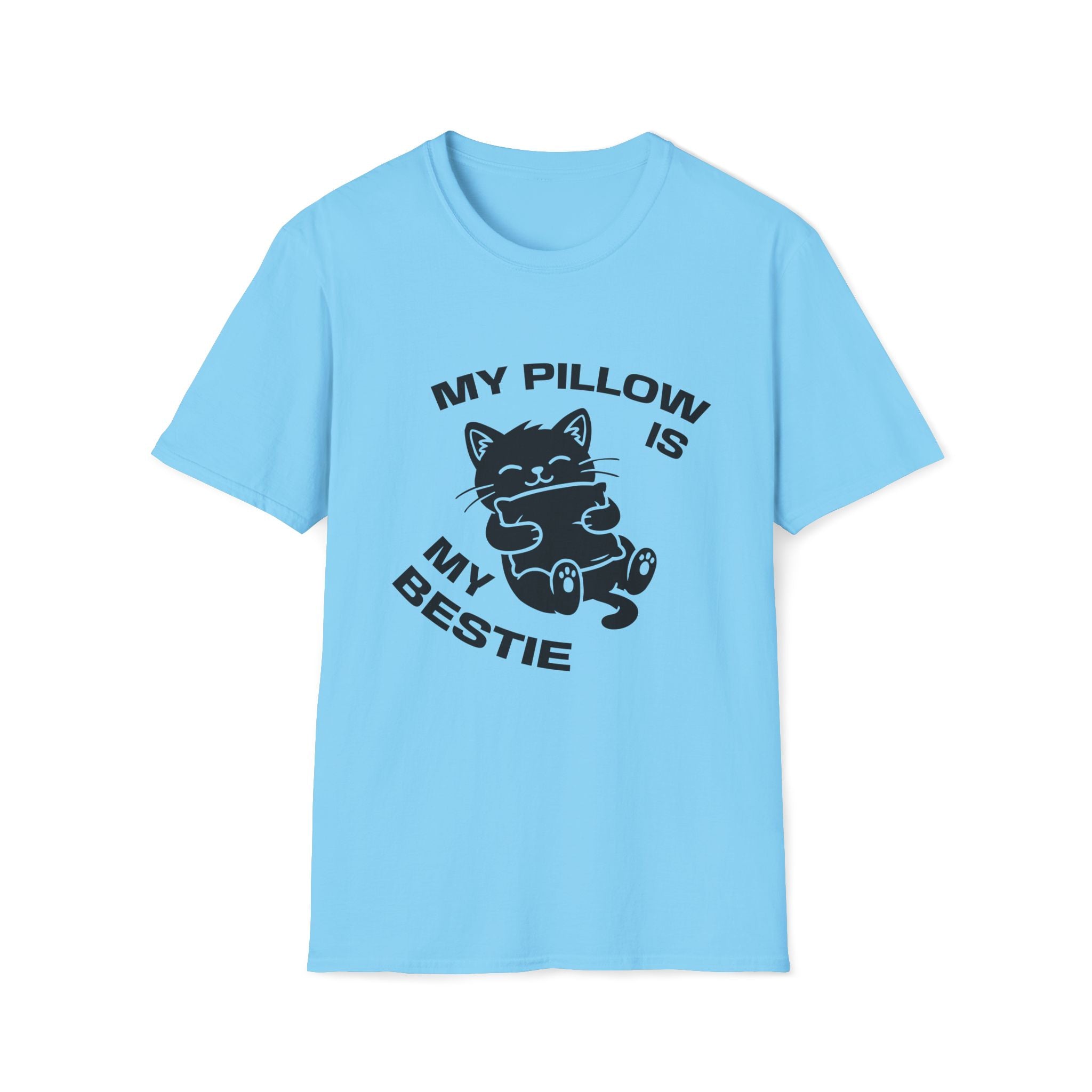 T-Shirt — 'My Pillow Is My Bestie' Tired Cat Graphic Tee (Tired jokes)