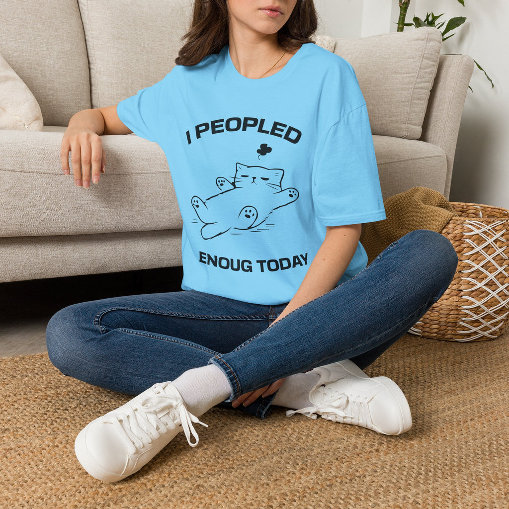 T-Shirt — 'I Peopled Enough Today' Tired Cat Graphic Tee (Tired jokes)