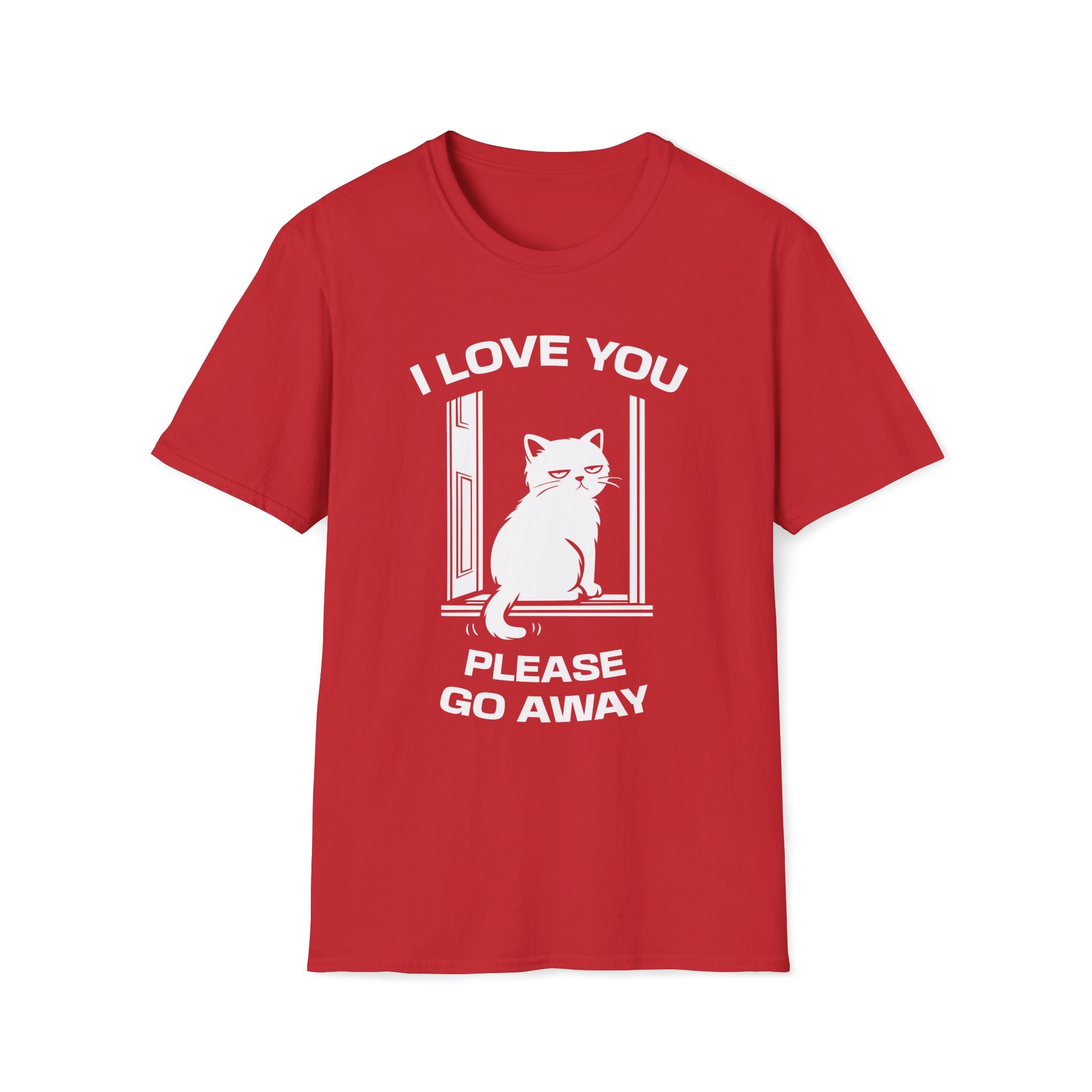 T-Shirt — 'I Love You Please Go Awway' Tired Cat Graphic Tee (Tired jokes)
