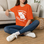 T-Shirt — 'LOW BATTERY LOW PATIENCE' Tired Cat Graphic Tee (Tired jokes)