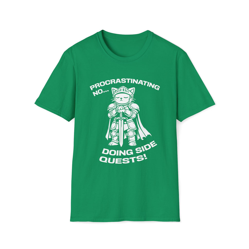 T-Shirt — 'PROCRASTINATING NO...DOING SIDE QUESTS!' Tired Cat Graphic Tee (Tired jokes)