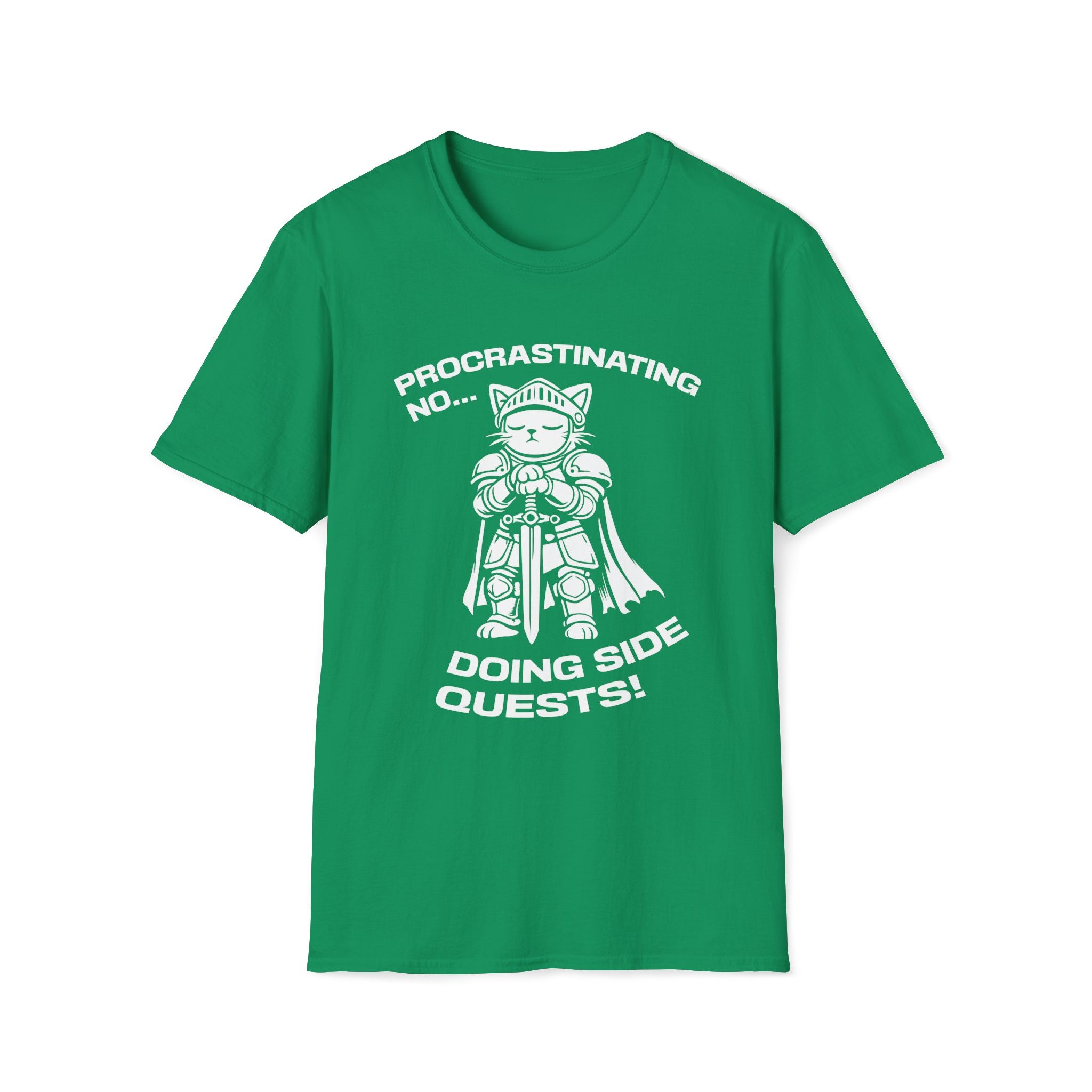 T-Shirt — 'PROCRASTINATING NO...DOING SIDE QUESTS!' Tired Cat Graphic Tee (Tired jokes)