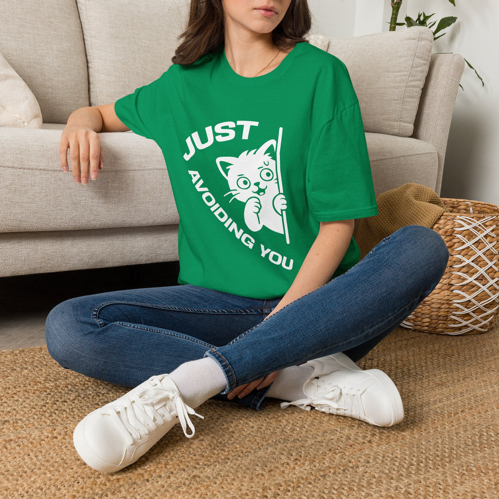 T-Shirt — 'Just Avoiding You' Tired Cat Graphic Tee (Tired jokes)